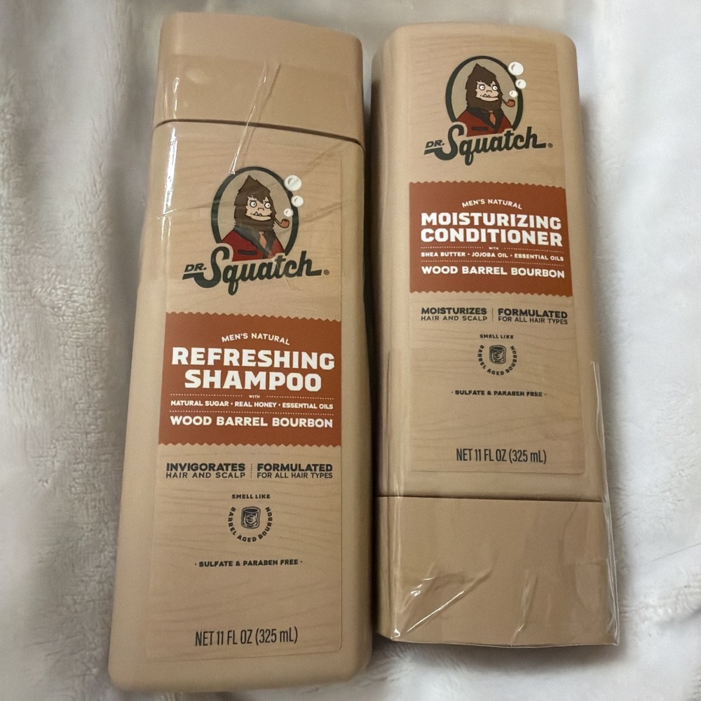 2 Pack Dr. Squatch Mens Natural Shampoo Conditioner Wood Barrel Bourbon 11oz